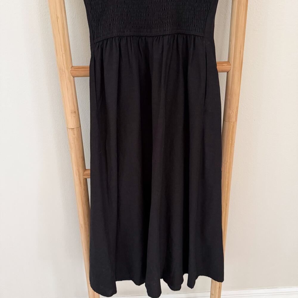 NWT Sincerely Jules Black Linen Blend Midi Dress Smocked Back Size Small - Picture 7 of 9